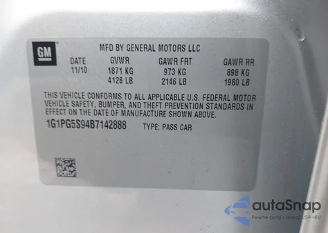 2011 Chevrolet Cruze 2Lt from USA, damaged, VIN 1G1PG5S94B7142888